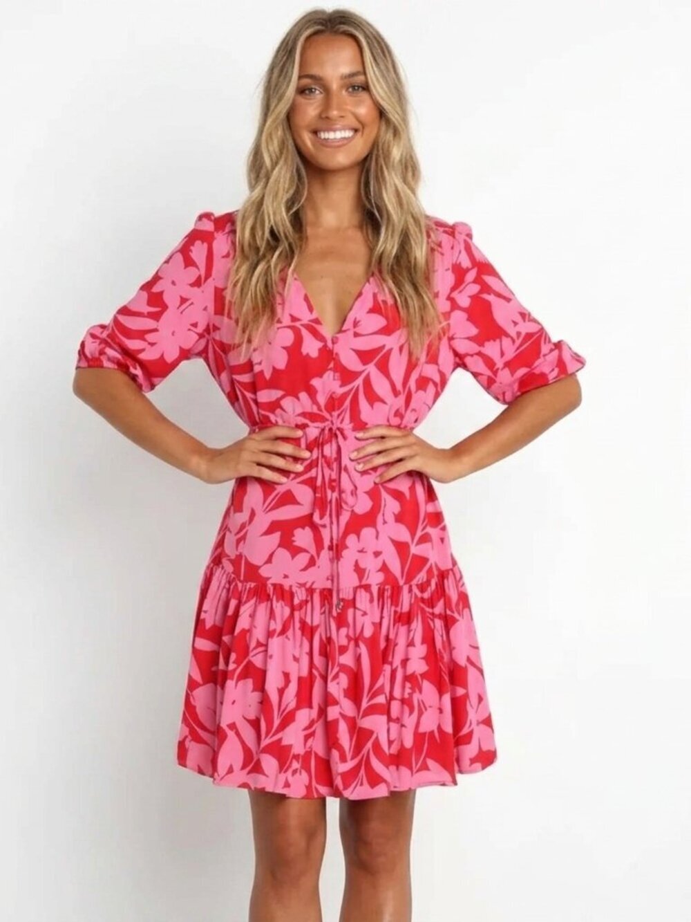 Petal + Pup Red Despina Floral Mini Dress Size Small 8110